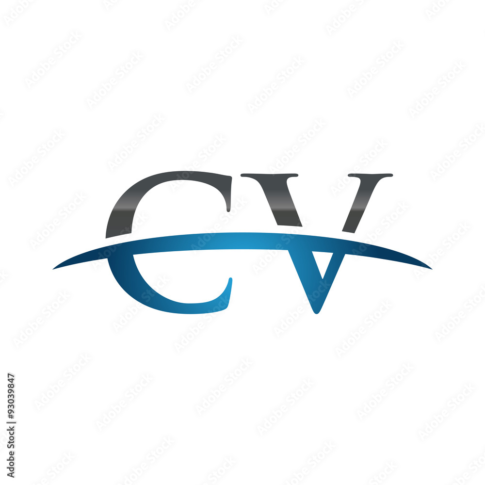 CV initial company swoosh logo blue CV initial company swoosh logo blue