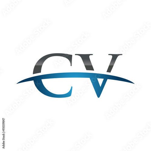 CV initial company swoosh logo blue