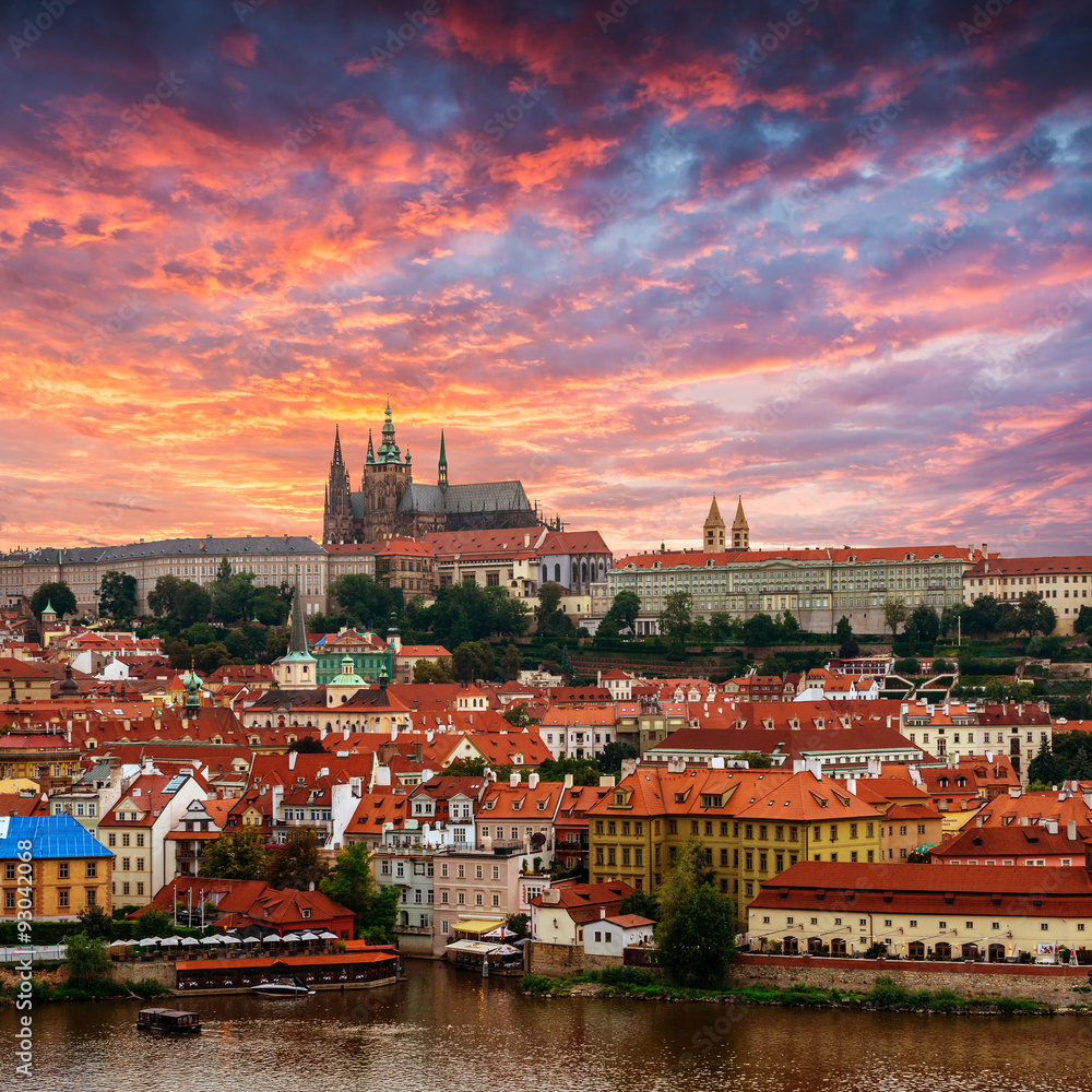 View of old town and Prague castle, Czech Republic