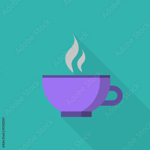 Mug of hot water in flat style with long shadow