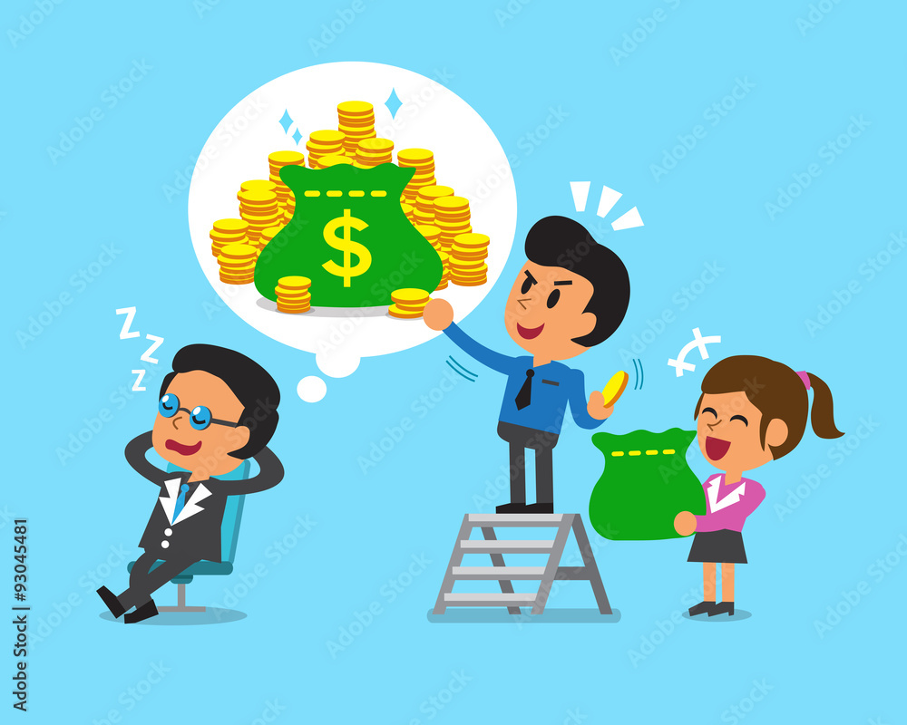 Cartoon business team steal money from boss Cartoon business team steal money from boss