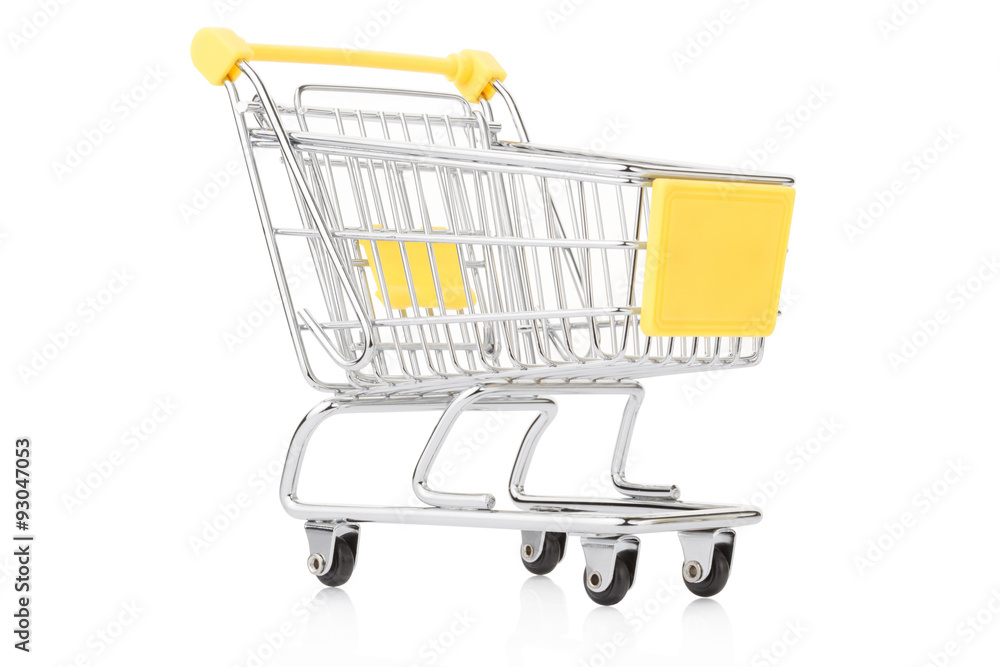 Yellow shopping cart isolated on white, clipping path included