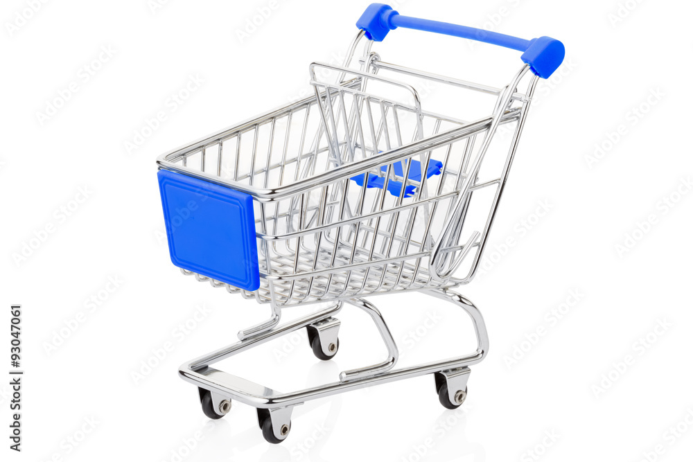 Blue shopping cart isolated on white, clipping path included