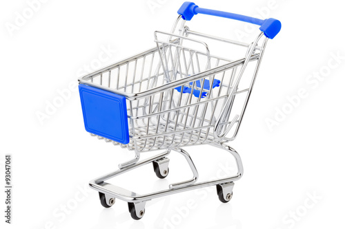 Blue shopping cart isolated on white, clipping path included © andersphoto