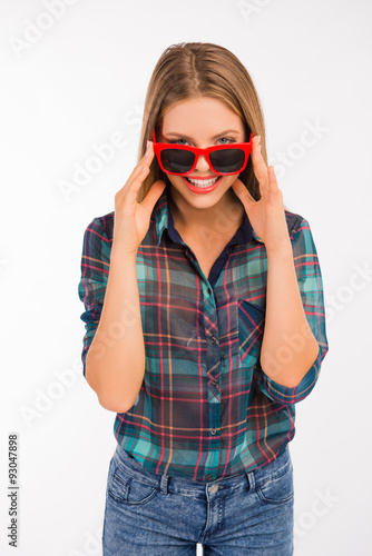 Cheerful girl with funny glasses