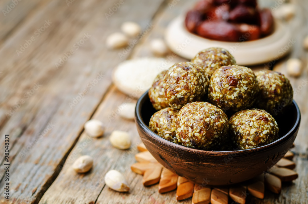 raw vegan dates sesame pistachio balls