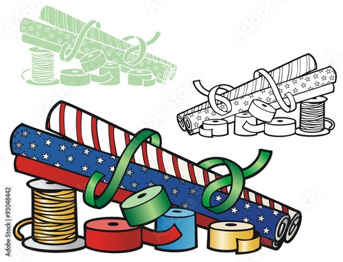 wrapping paper and ribbons for Christmas or other gifts