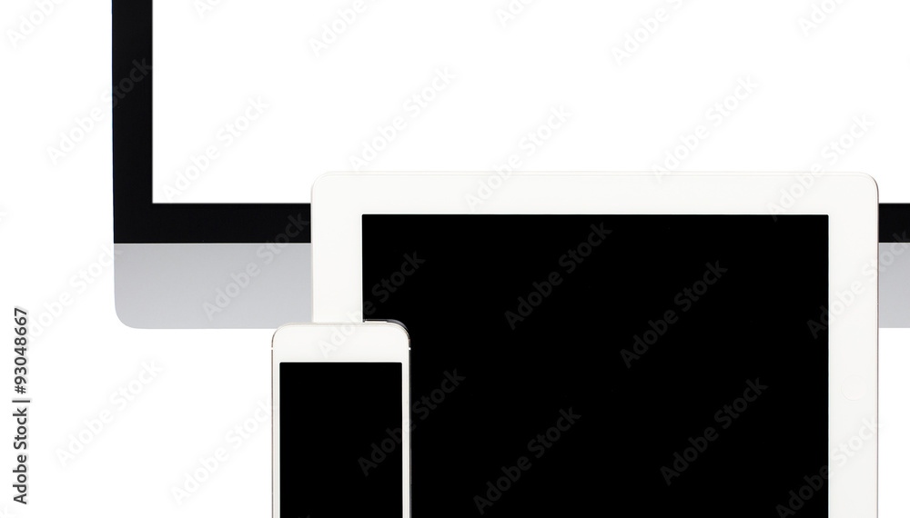 Computer, Tablet and Smartphone on White Computer, Tablet and Smartphone on White