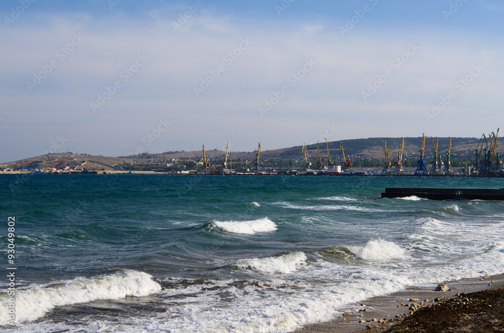  Lapping  on shore Black sea waves closeup, beach of Feodosiya, Crimea   