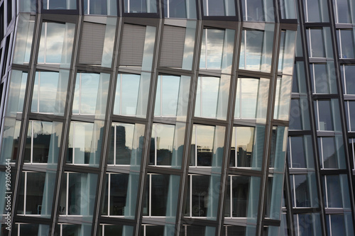 Modern office building in Hamburg by architect Hadi Teherani. Cityscape reflecting in windows of new office building at Reeperbahn in Hamburg.