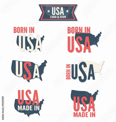 Set of Made in the USA and Born in the USA vector logo