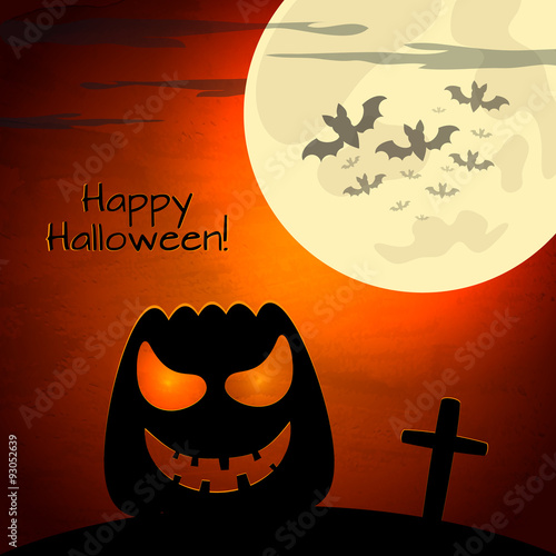 Halloween vector illustration with pumpkin and dark landscape
