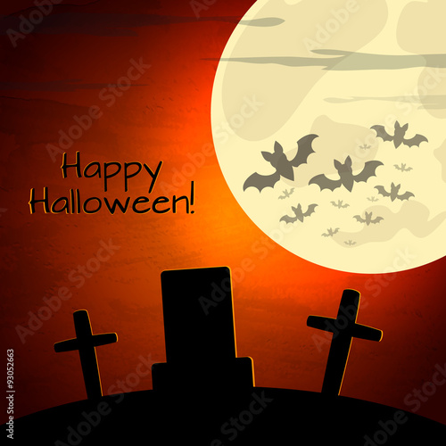 Halloween vector illustration with moon and dark landscape