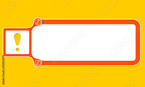 Red box with white frame for your text and exclamation mark