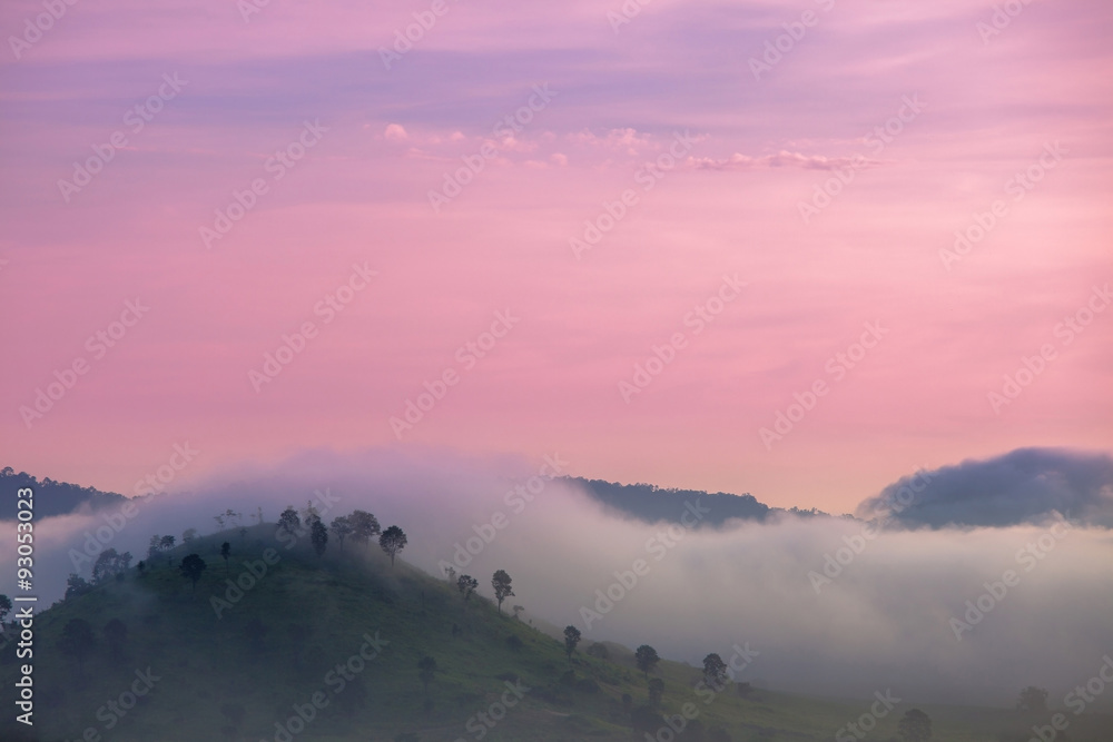 Romantic picture,Pink sky mountain