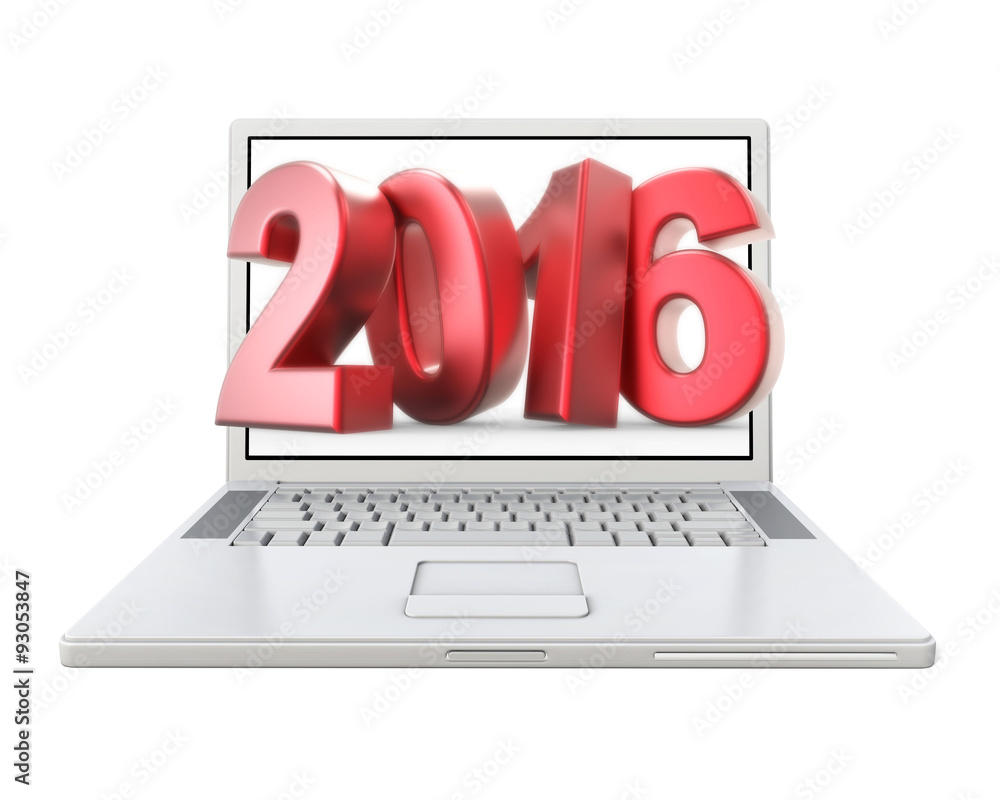 3D new year 2016 in laptop, isolated on white background 3D new year 2016 in laptop, isolated on white background