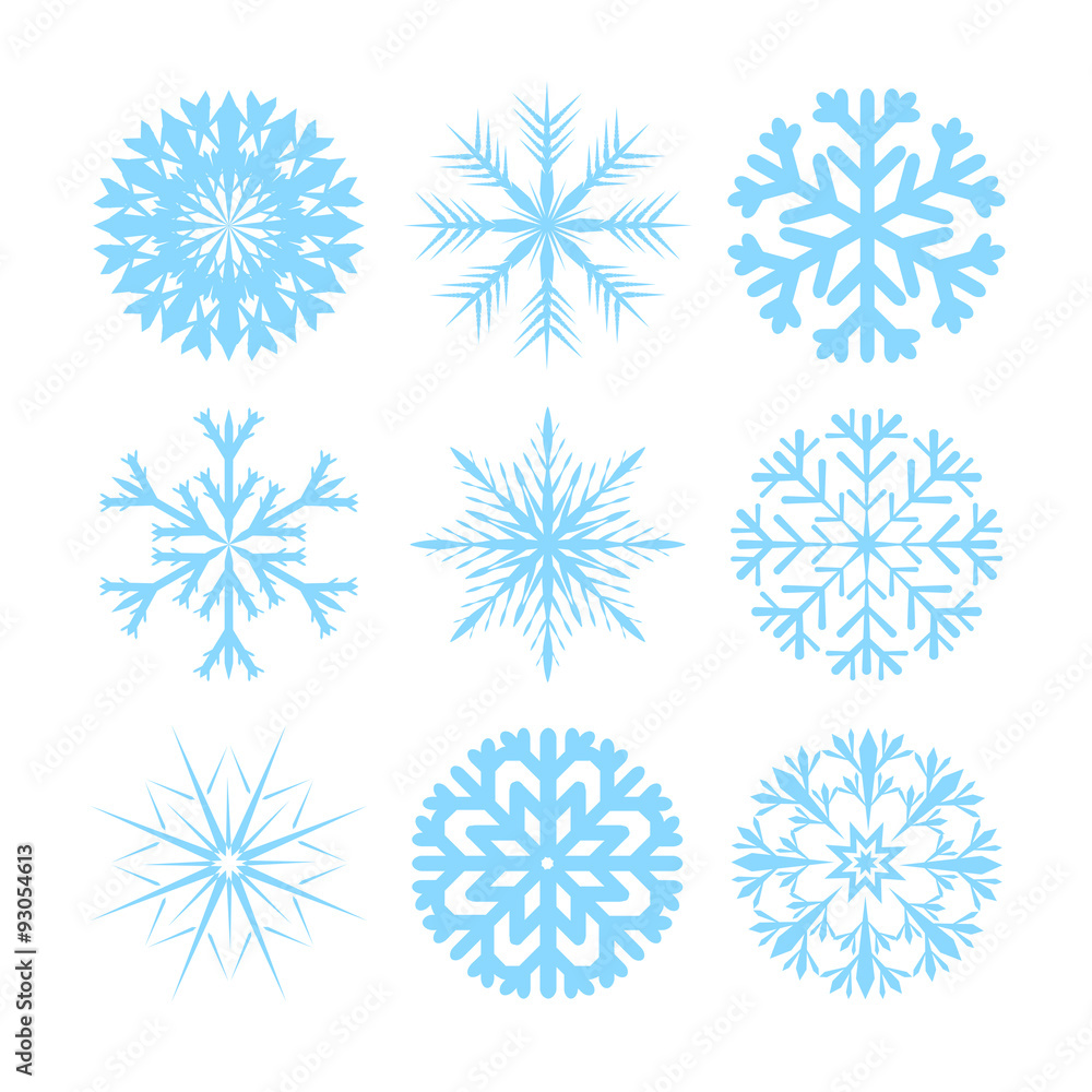 Vector modern snowflakes flat icons set