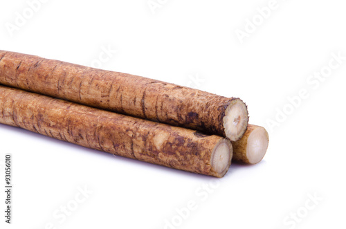 Cuadro en lienzo Fresh Burdock roots on white background
