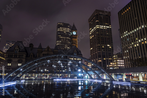 Toronto's Clock Tower from Nathan Phillips Square in downtown Toronto during the holiday season. © darlenemunro