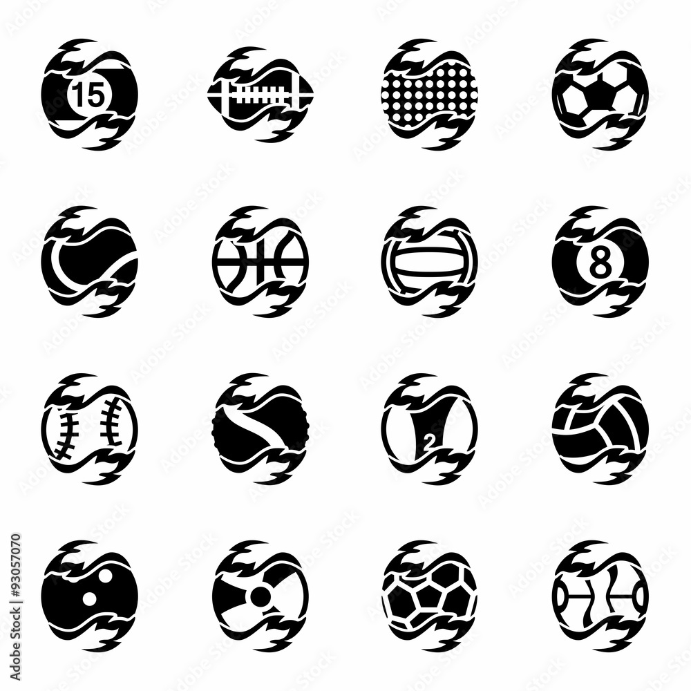 Vector Fire sport balls icon set