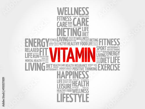 VITAMIN word cloud, health cross concept