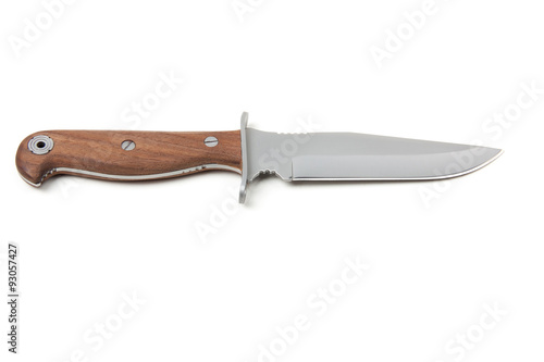 hunting knife with wooden handle, isolated