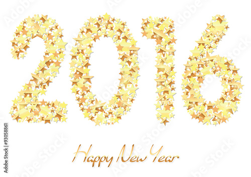 Happy New Year Greeting Card - 2016 Shape Composed of Small Golden Stars