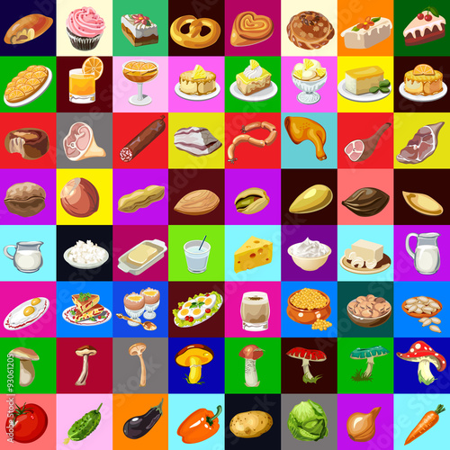 Great set of various food, 64 objects