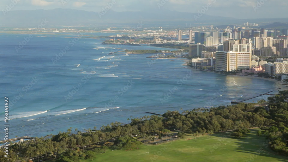 Panning early morning view of Waikiki from above Panning early morning view of Waikiki from above