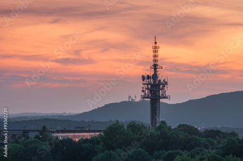 TV tower in Krakow with camaldolese monastery in background, Krakow, Poland