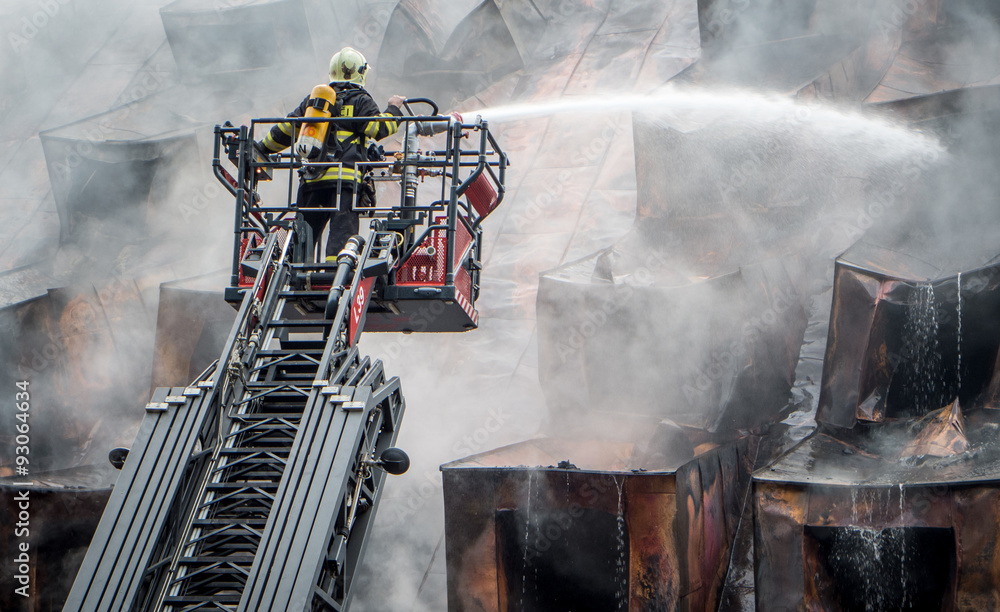 Fototapeta premium Fireman on ladder