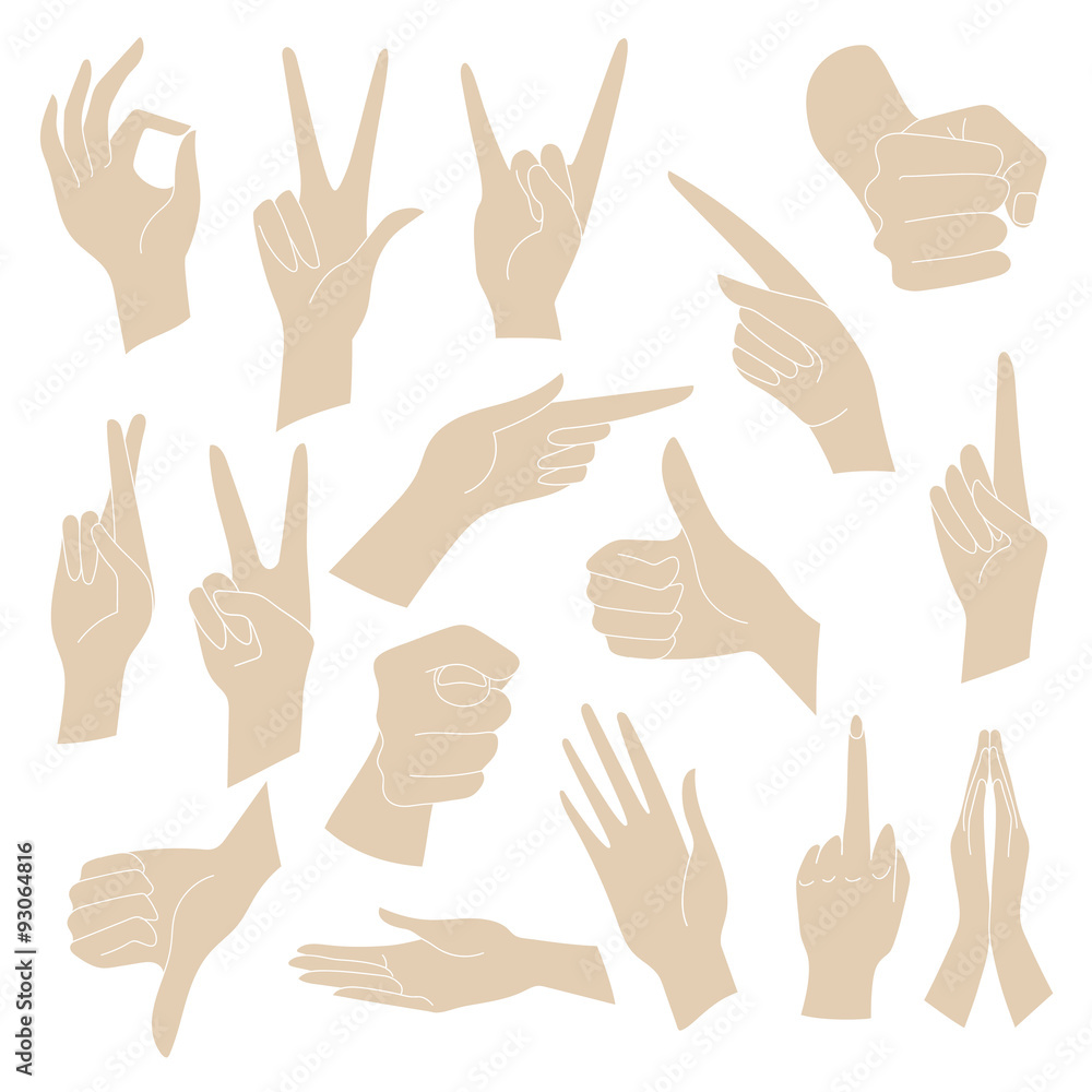 Fototapeta premium Vector Illustrations Set of universal gestures of hands. Hands