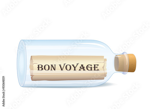Bottle with Bon Voyage message 
Vector illustration isolated on white background 
