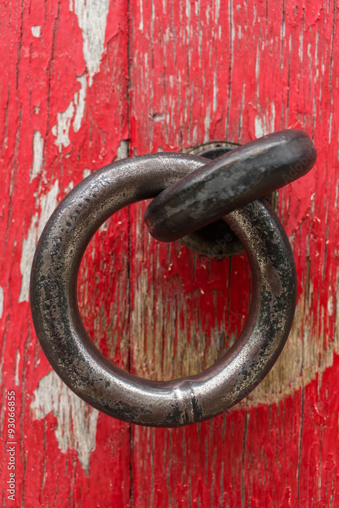 Old Door Handle on a Red Wood Door Old Door Handle on a Red Wood Door
