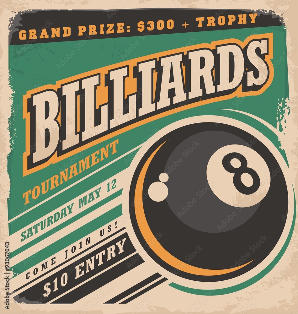 Photographie Retro poster design for billiards tournament - Acheter-le sur  Europosters.fr