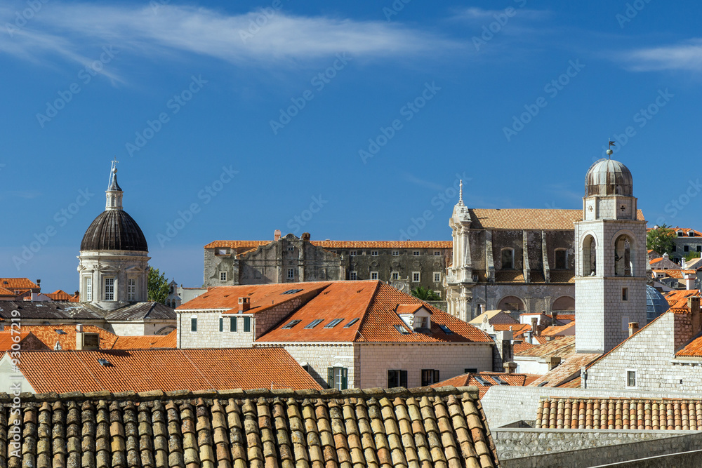 Old Town's skyline with churches' and cathedrals' towers in Dubrovnik, Croatia.