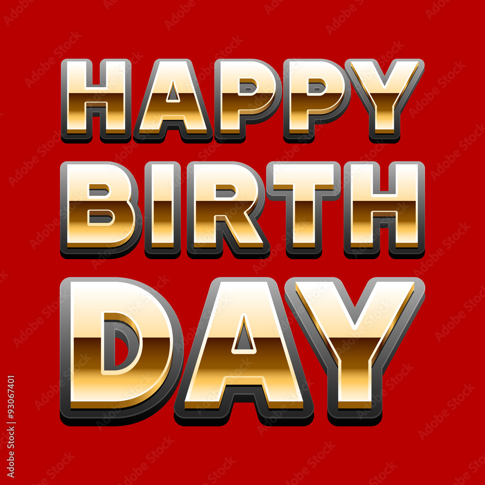Happy birthday vector card with golden font on red background Happy birthday vector card with golden font on red background