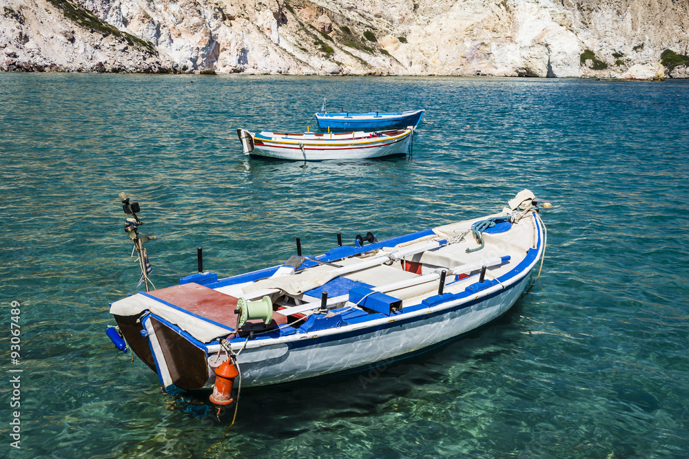 Traditional fishing boats in Milos island Greece
