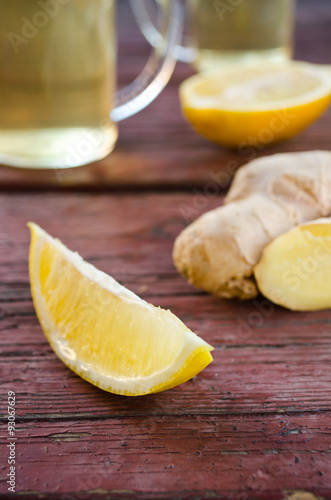 ginger tea with lemon and dry thyme