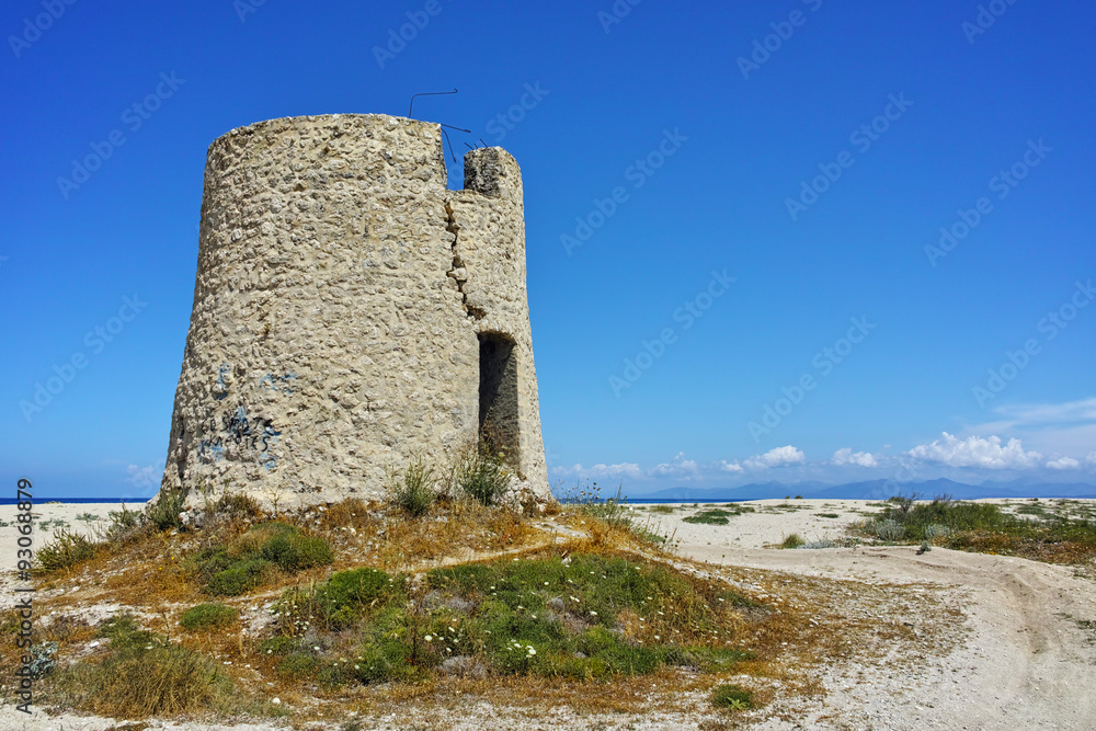 Old Windmills at the Agios Ioannis beach, Lefkada, Ionian Islands, Greece