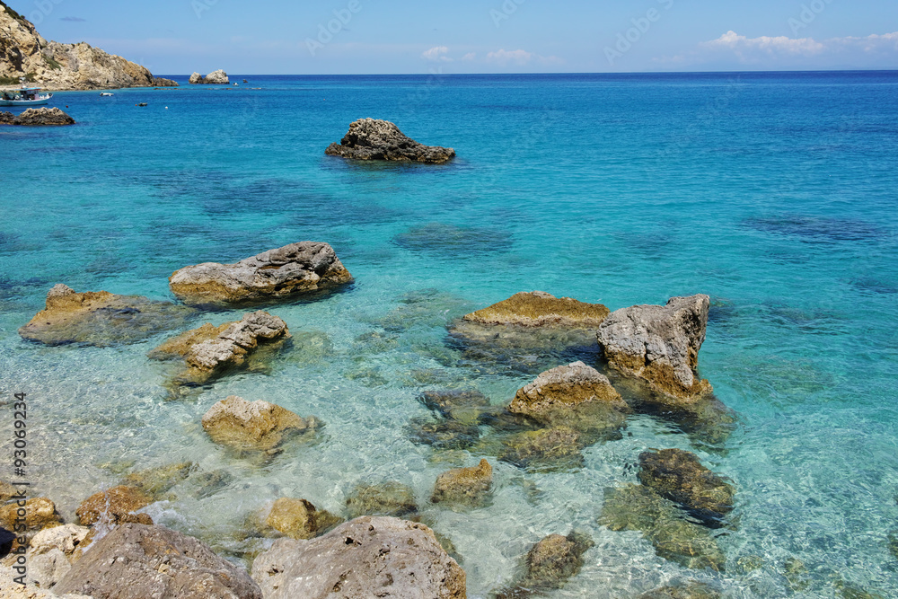 Rock in the water of Agios Nikitas Beach, Lefkada, Ionian Islands, Greece