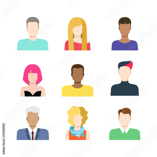 Vector flat men and women face characters profile avatar set