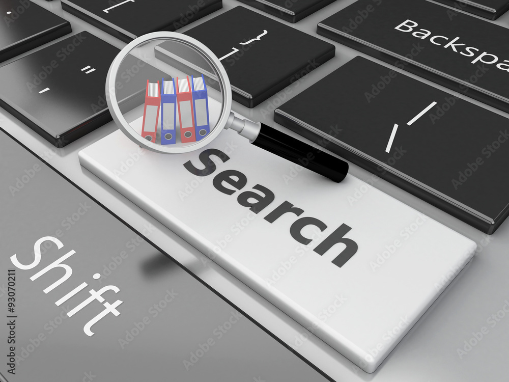 Fototapeta premium 3d File cabinet with folders on the computer keyboard