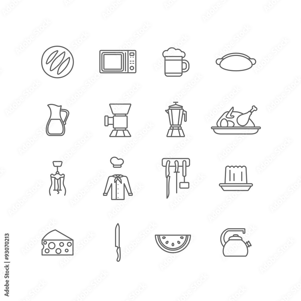 Kitchen stuff kitchenware cooking food lineart vector icons Kitchen stuff kitchenware cooking food lineart vector icons