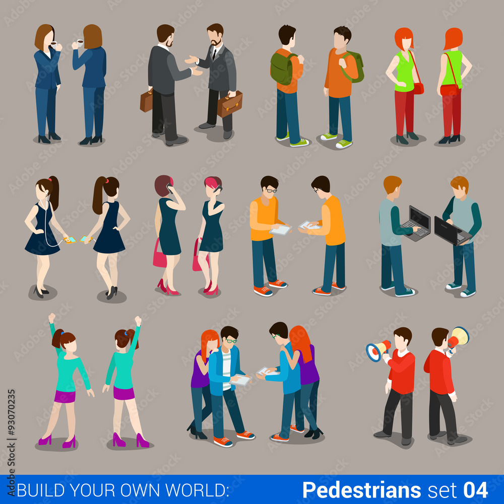 Flat isometric city pedestrians icon: people, casual, teens