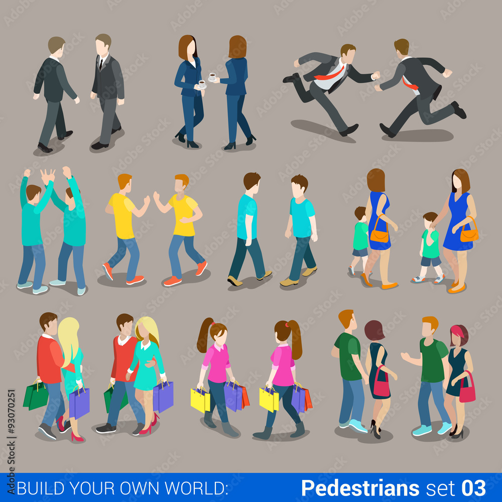 Flat vector 3d city pedestrians icon: people, couple, friends