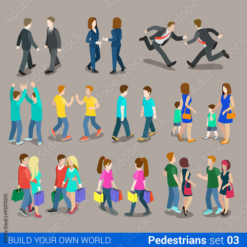 Flat vector 3d city pedestrians icon: people, couple, friends