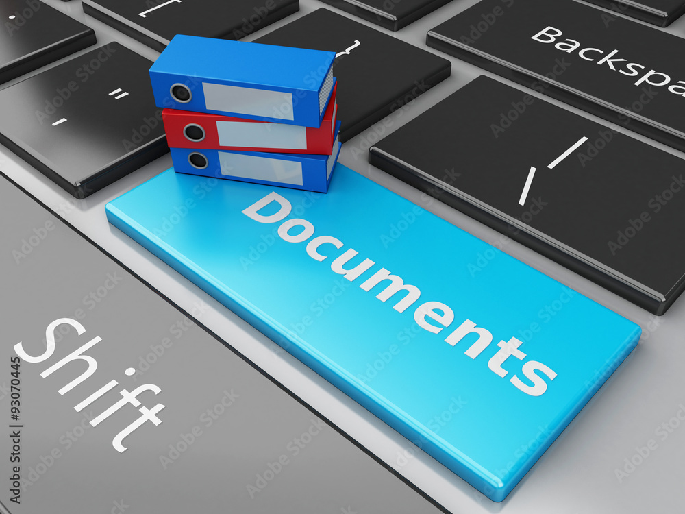 Fototapeta premium 3d File cabinet with folders on the computer keyboard