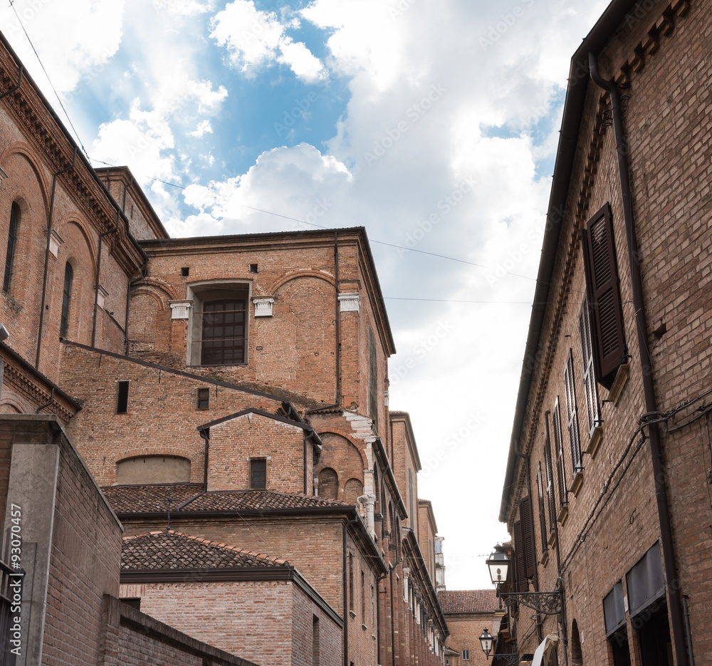Ancient cathedral in the downtown of Ferrara city