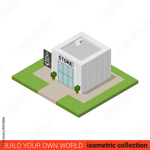 Computer electronics store shop flat isometric vector building